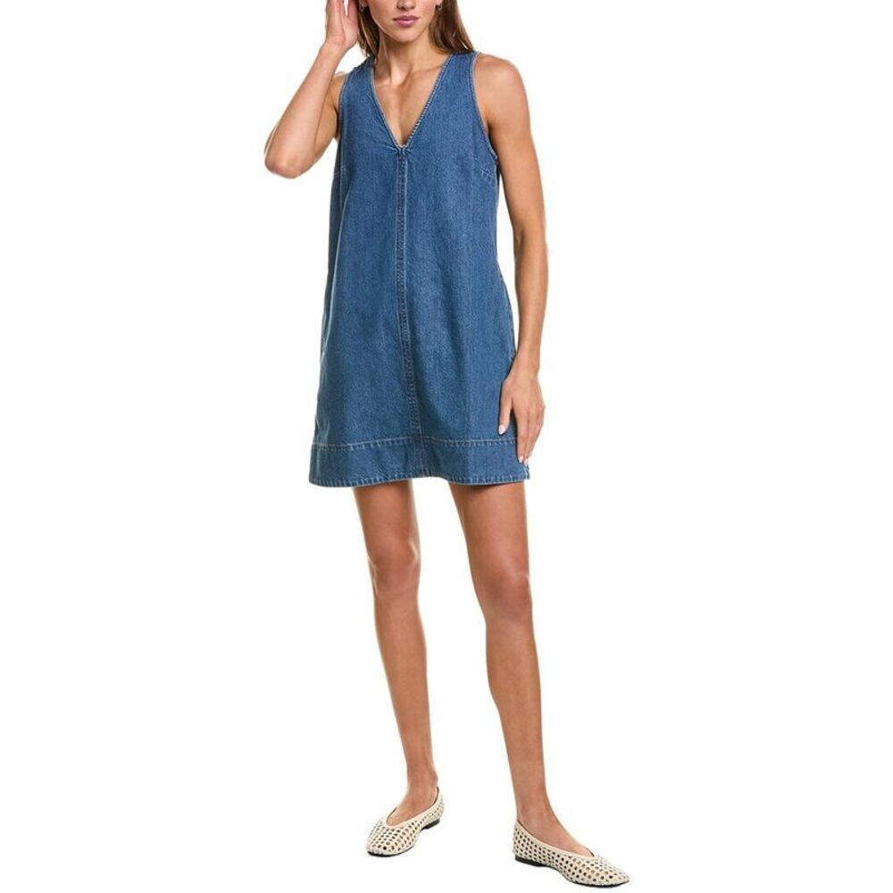 Madewell Womens V-Neck Mini Dress, Blue